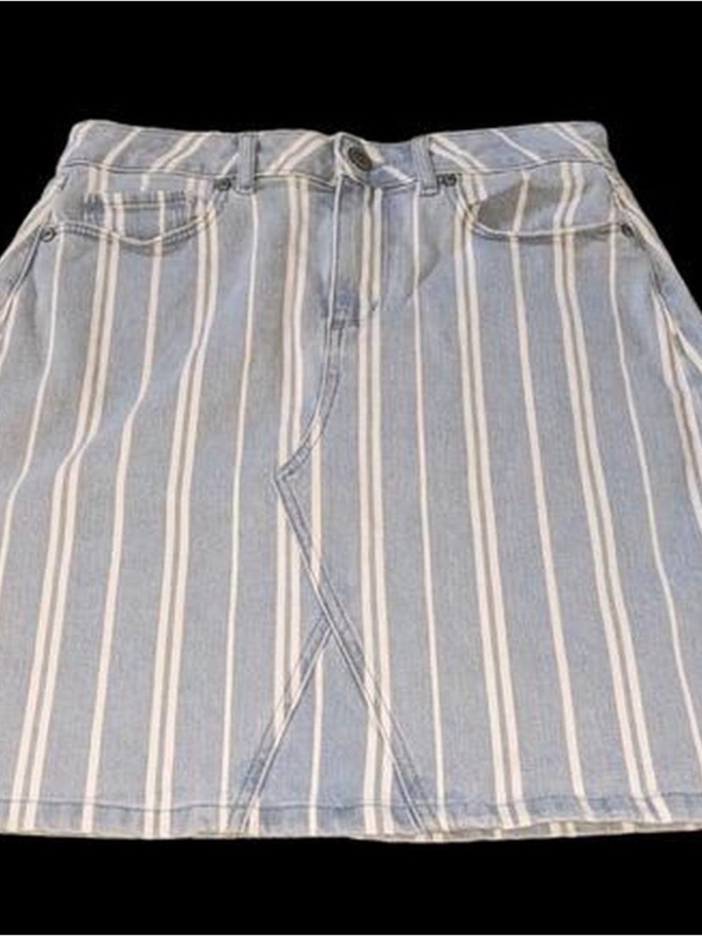 LOFT Blue & White Striped A-Line Denim Skirt